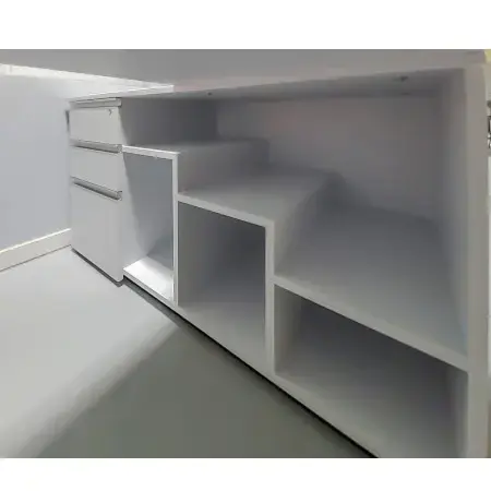 Custom Built-in White Shelves / Modern Office Storage Solutions / Sleek Wall Units