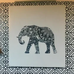 Patterned Elephant Canvas / Stylized Animal Wall Art / Graphic Drawing With Graphic Animal Print