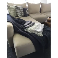 Plush Knit Blanket / Charcoal and Cream Throw / Textured Comfort Decor