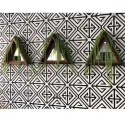Triangular Hanging Mirrors / Cascading Plant Frame / Geometric Wall Accent