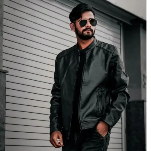 Glossy Ebony Leather Jacket / Modern City Style / Sharp Casual Outerwear