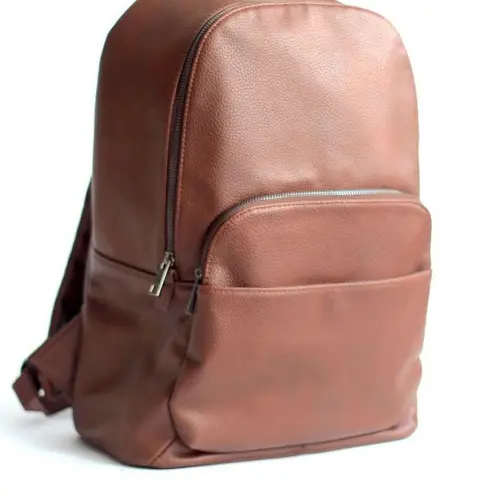 Artisanal Leather Zip Backpack / Rustic Red Panel / Bohemian Rucksack