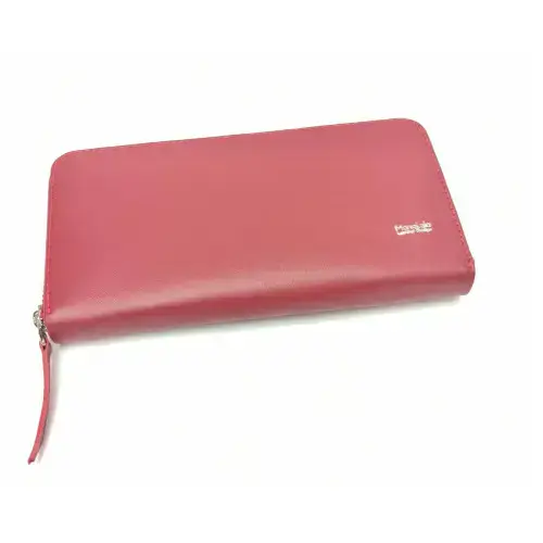 Coral Pink Leather Wallet / Sleek Smooth Clutch / Chic Cash Organizer