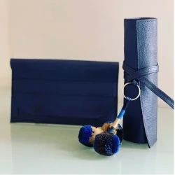 Navy Blue Brush Case / Slim Leather Wrap / Artist’s Utility Bag