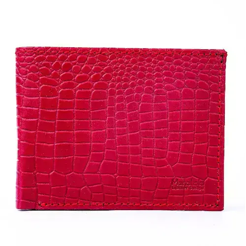 Crimson Croc Leather Wallet / Bold Red Cardholder / Textured Leather Wallet