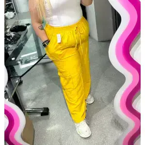 Sunshine Yellow Cargo Pants / Plus-Size Bottoms / Ladies' Pants With Pockets