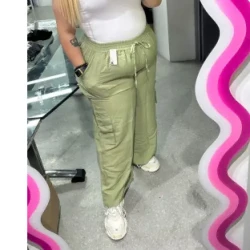 Olive Green Utility Trousers / Plus-Size Casual Pants / Adjustable Waist Comfort