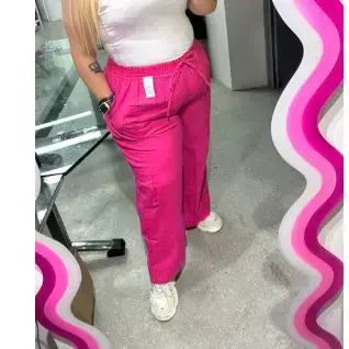 Fuchsia Plus-Size Trousers / Bold Color Casual Pants / Trendy Pocketed Bottoms