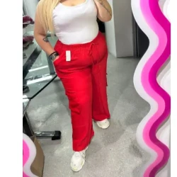 Crimson Red Casual Trousers / Plus-Size Relaxed Pants / Cozy Drawstring Design