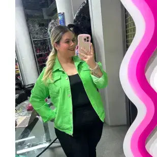 Lime Denim Jacket / Casual Plus-Size Topper / Vibrant Women's Piece