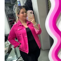 Fuchsia Jean Jacket / Bold Pink Outerwear / Stylish Plus-Size Coat