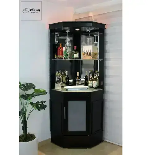 Corner Home Bar Unit   Glass Shelving   Enclosed Cabinet